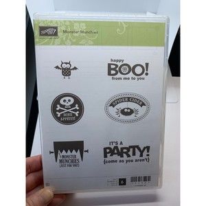 Stampin Up Halloween MONSTER MUNCHIES Stamp Set Spider Treat Bat Retired